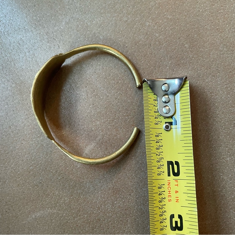 Geometric vintage brass cuff bracelet gold adjustable ID etch engraved signet - Picture 11 of 12